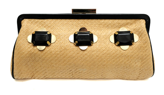 Anya Hindmarch Embellished Clutch Bag in Woven Straw