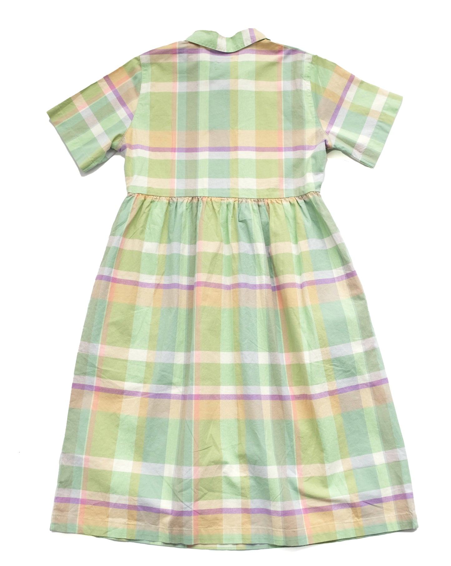 Folk Summer Shirtdress in Pale Green Check Cotton