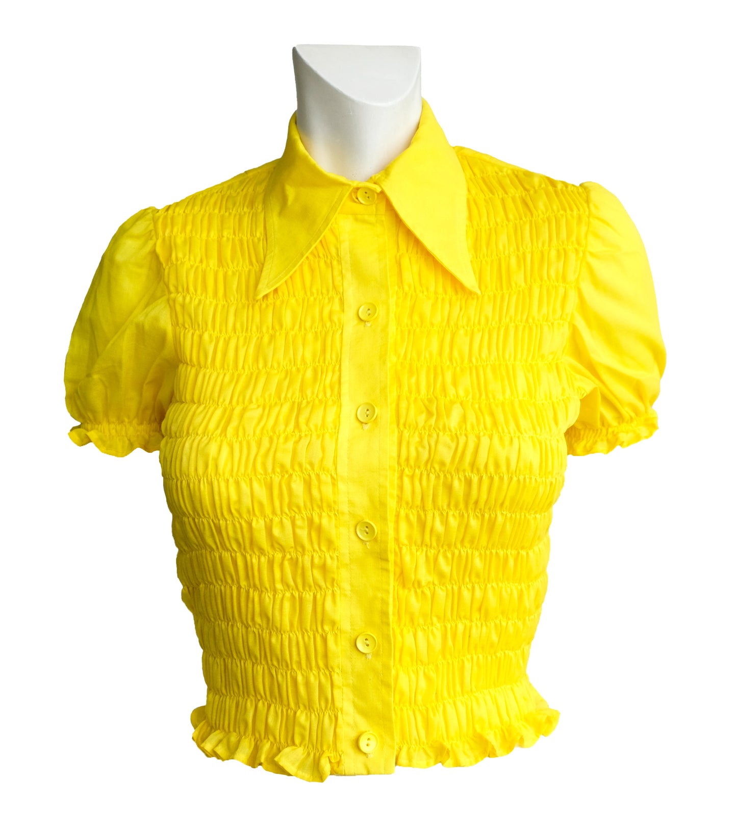 1970s Vintage Smocked Yellow Blouse, Small