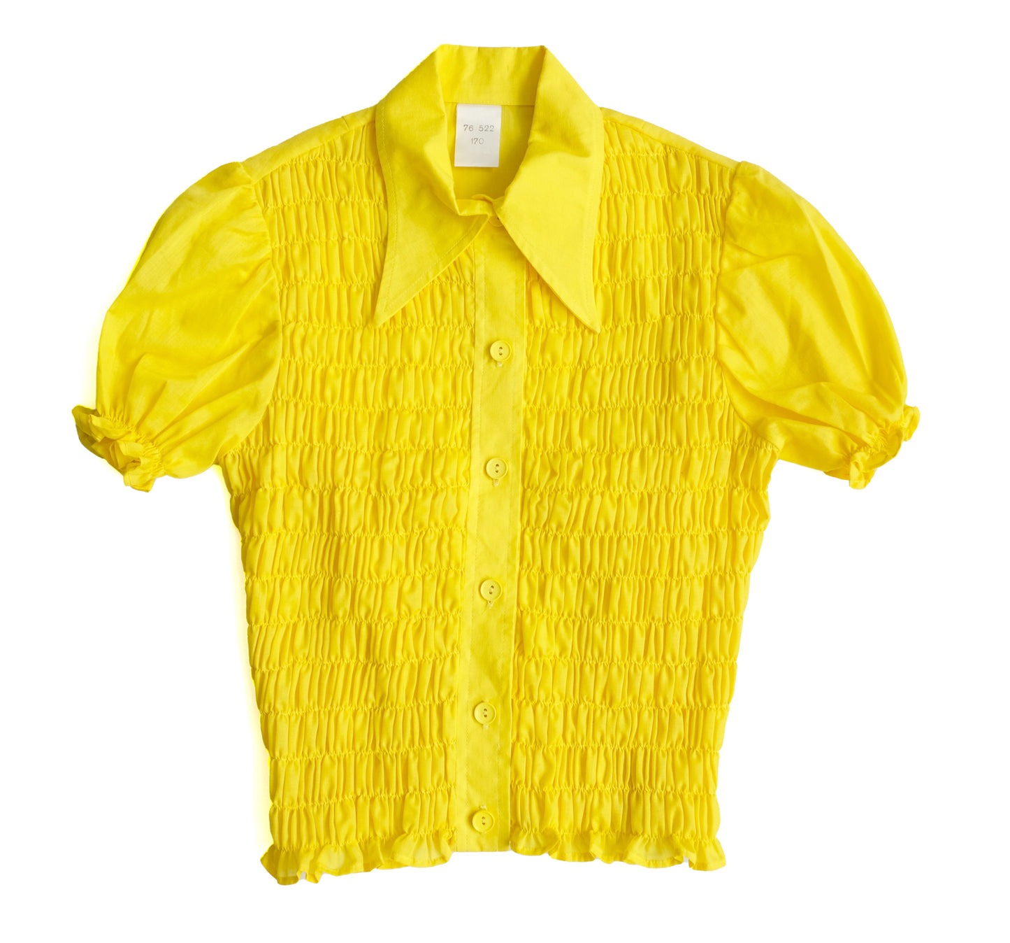 1970s Vintage Smocked Yellow Blouse, Small