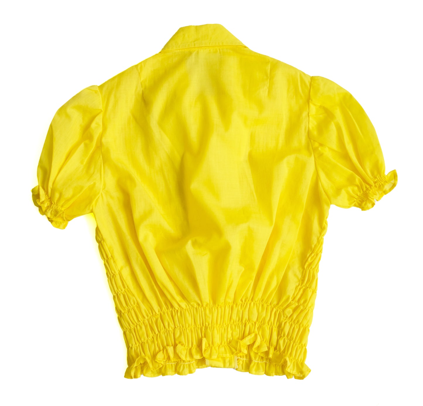 1970s Vintage Smocked Yellow Blouse, Small