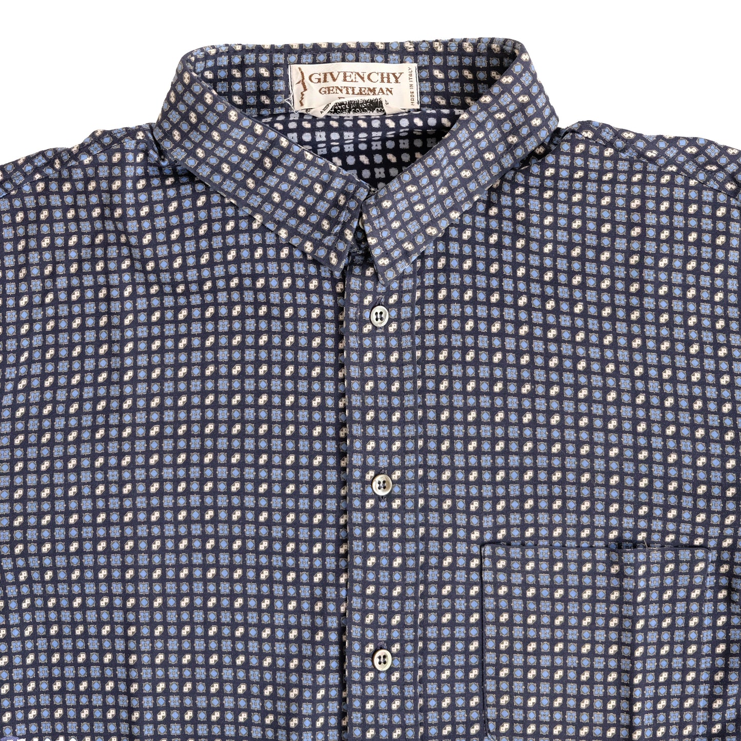 Givenchy 1980s Vintage Man's Shirt in Navy Geometric Print, Medium
