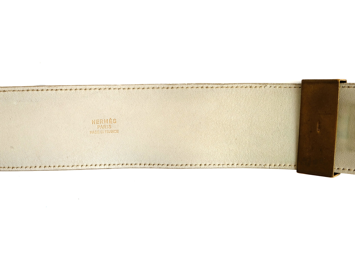 Hermès 1980s Vintage Belt in White Leather with Chunky Gold Tone Studs