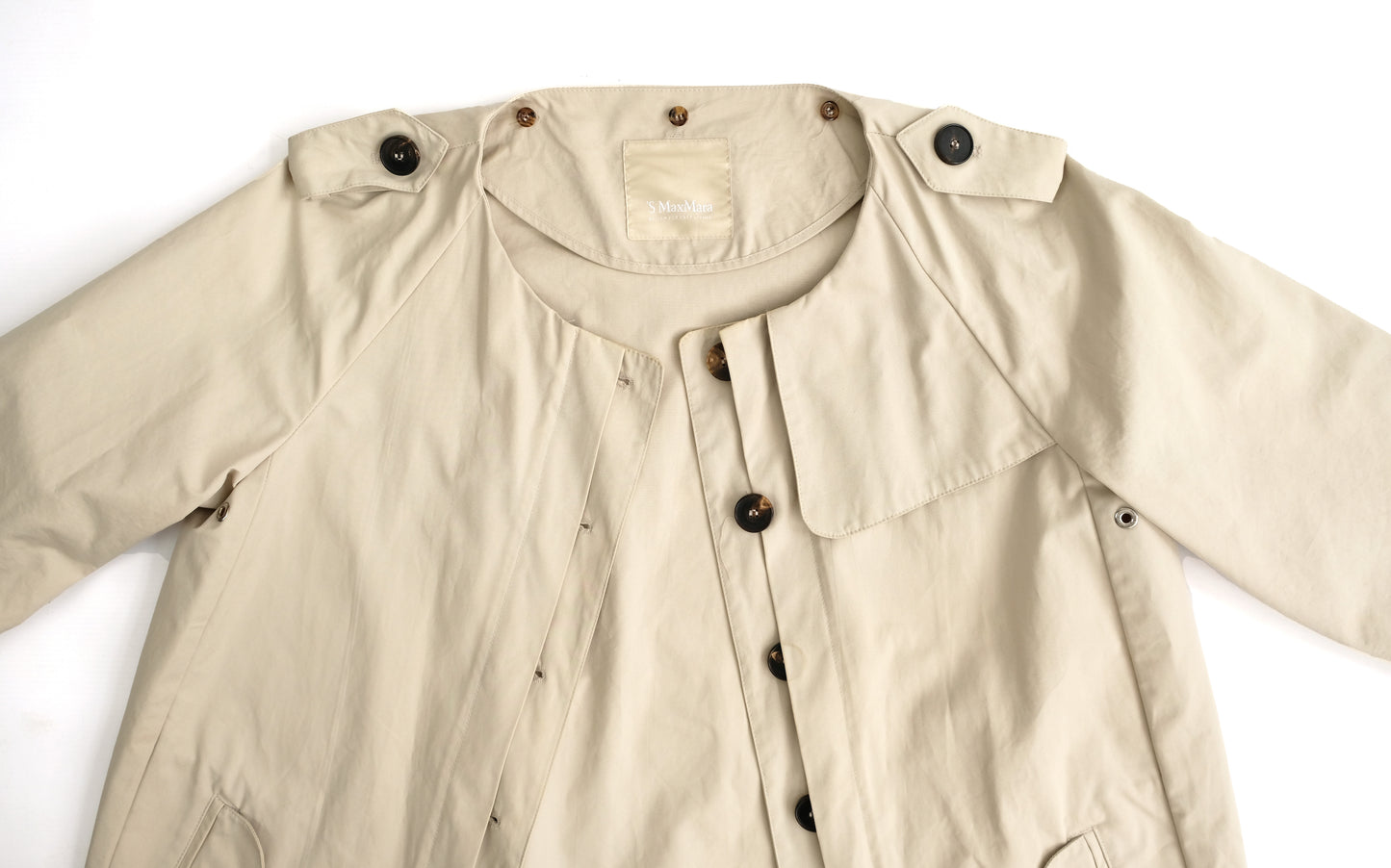 Max Mara Stone Coloured Trench Coat with Detachable Collar, UK12