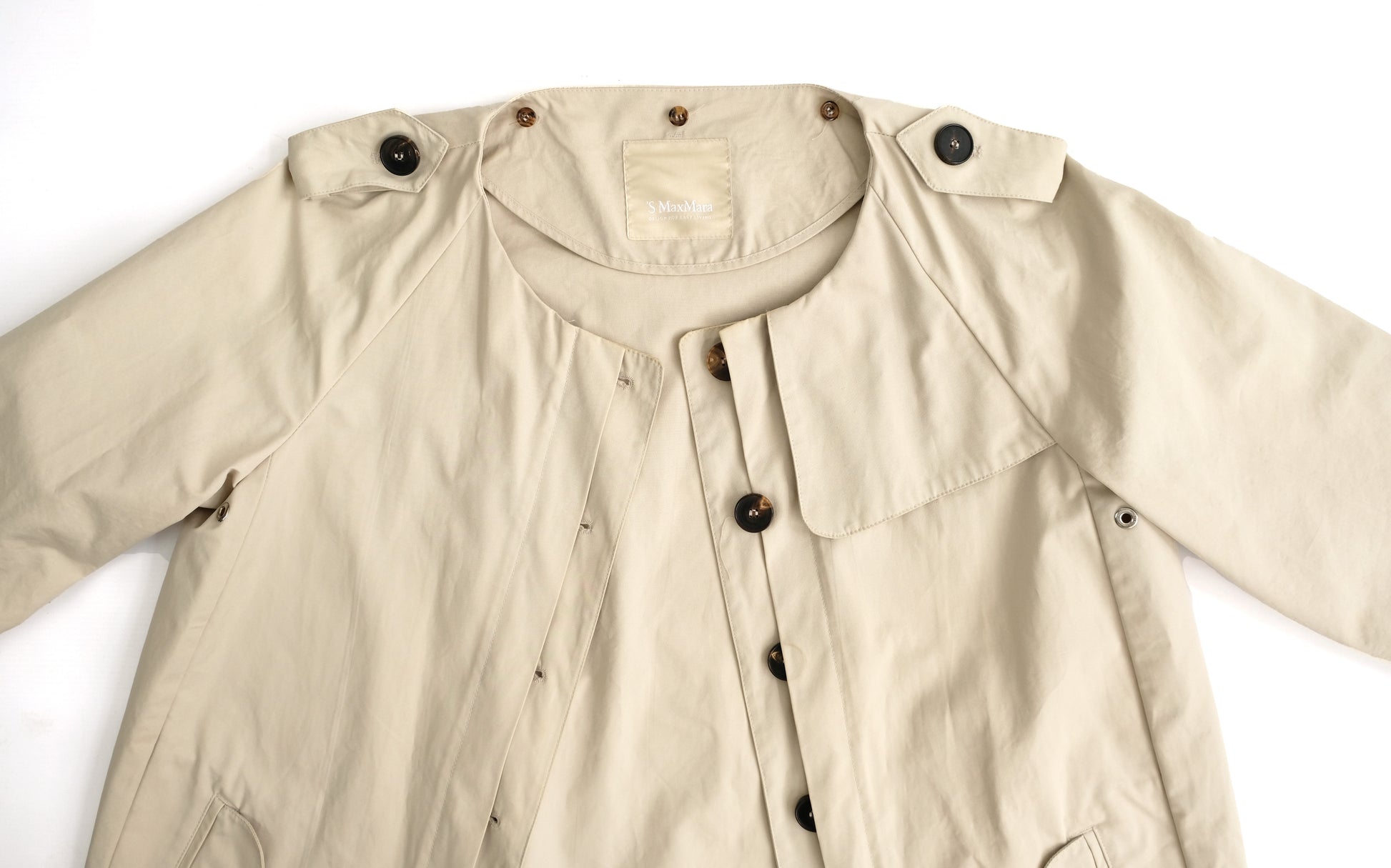 Max Mara Stone Coloured Trench Coat with Detachable Collar, UK12