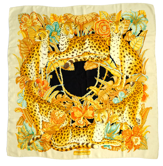 Salvatore Ferragamo Vintage Leopard Print Silk Scarf
