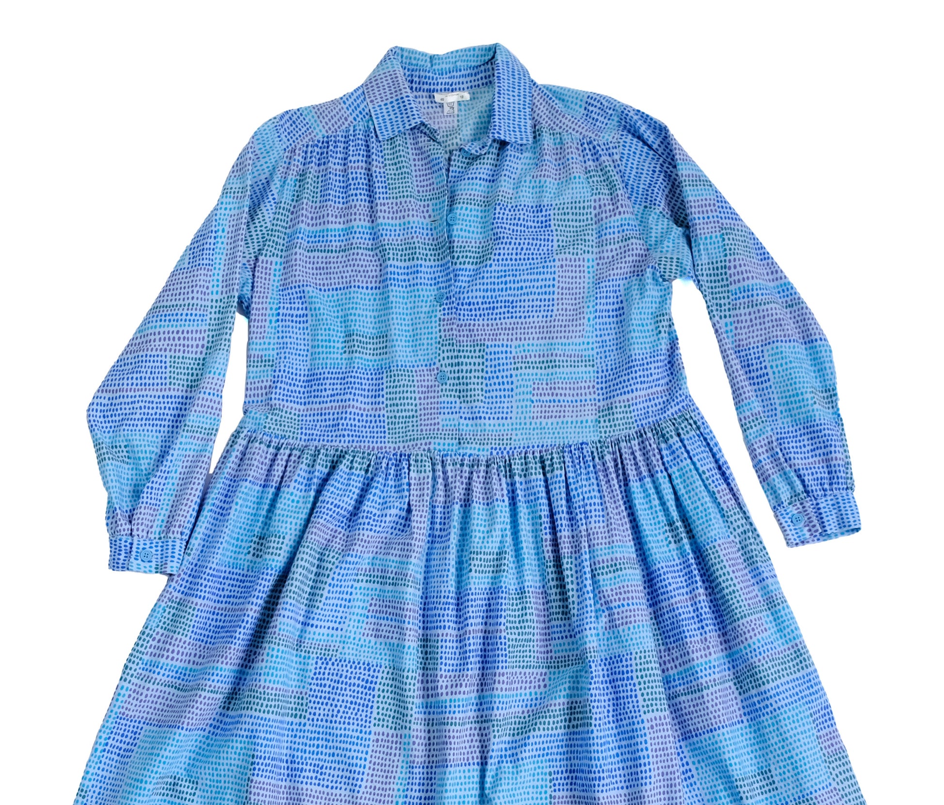 Marimekko Vintage Shirt Dress in Blue Dot Print, UK12-14