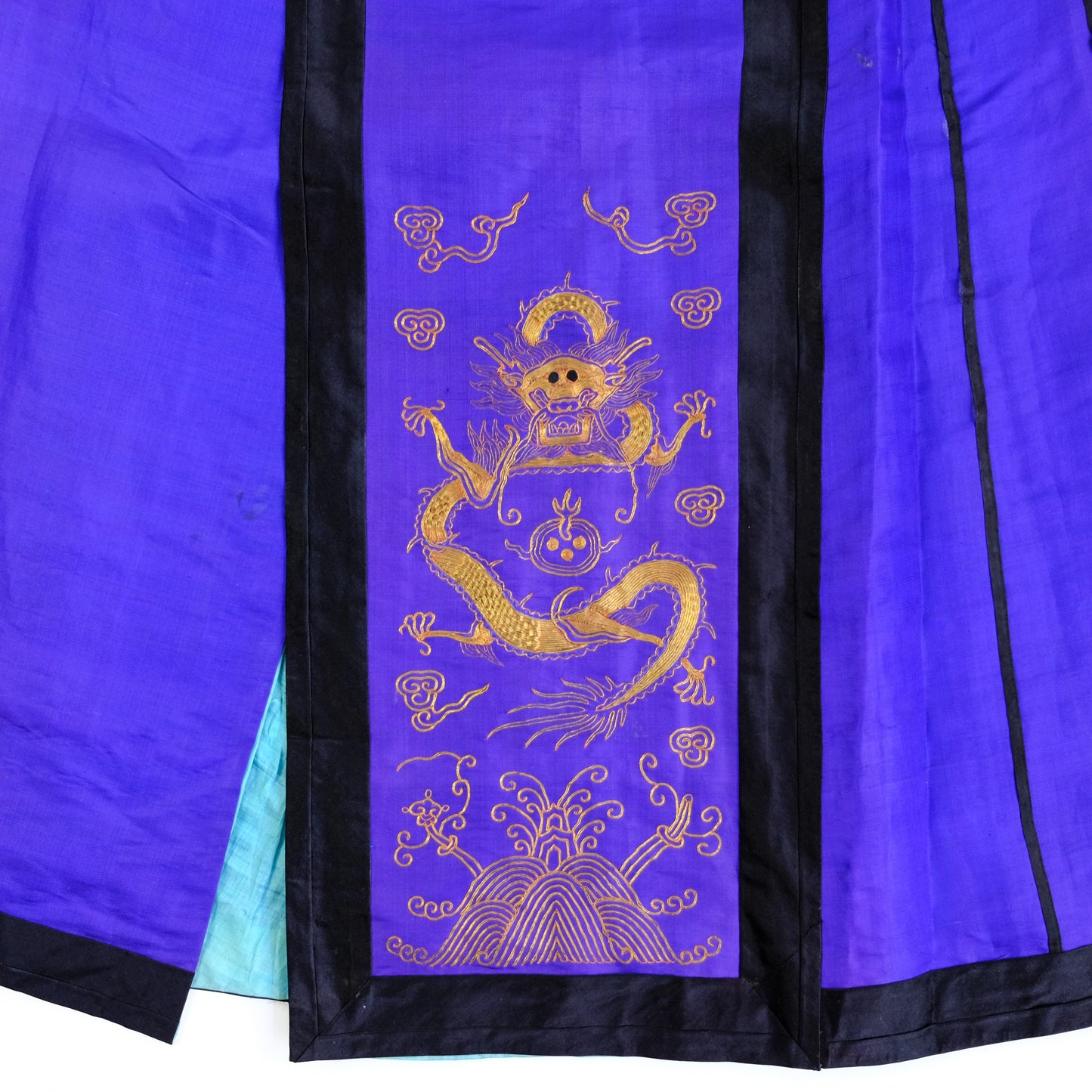 Antique 19th Century Maxi Skirt in Purple Chinese Silk with Gold Embroidery