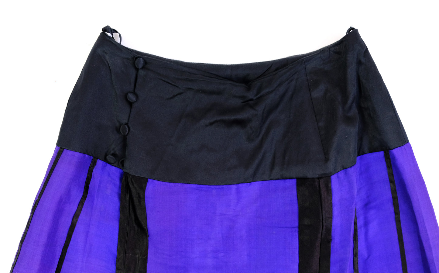Antique 19th Century Maxi Skirt in Purple Chinese Silk with Gold Embroidery
