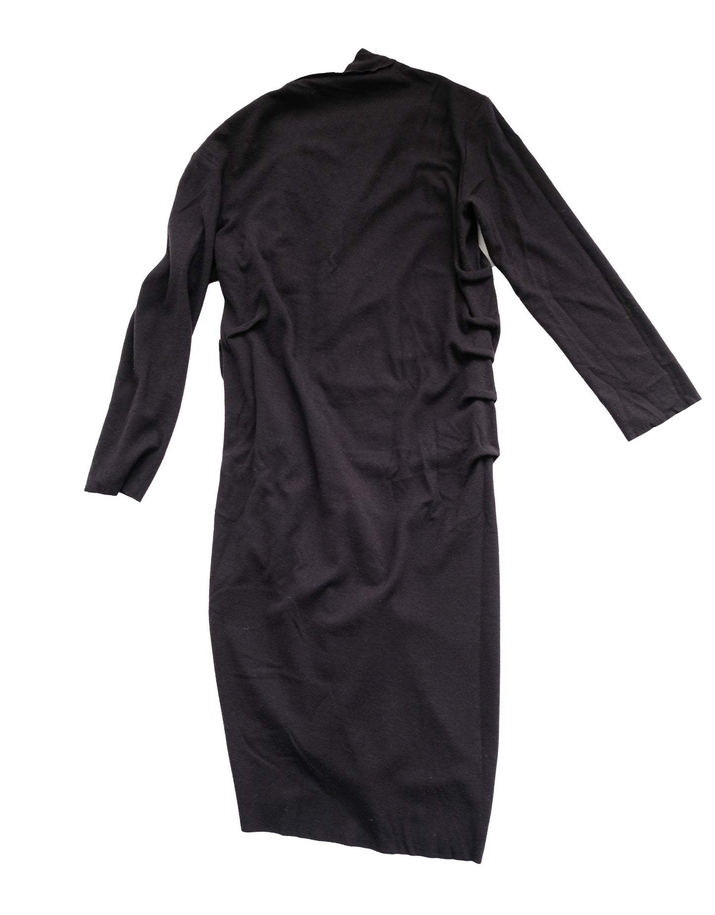 Lanvin Hiver 2009 Asymmetric Ruffle Zip Dress in Black Wool & Cashmere, UK12