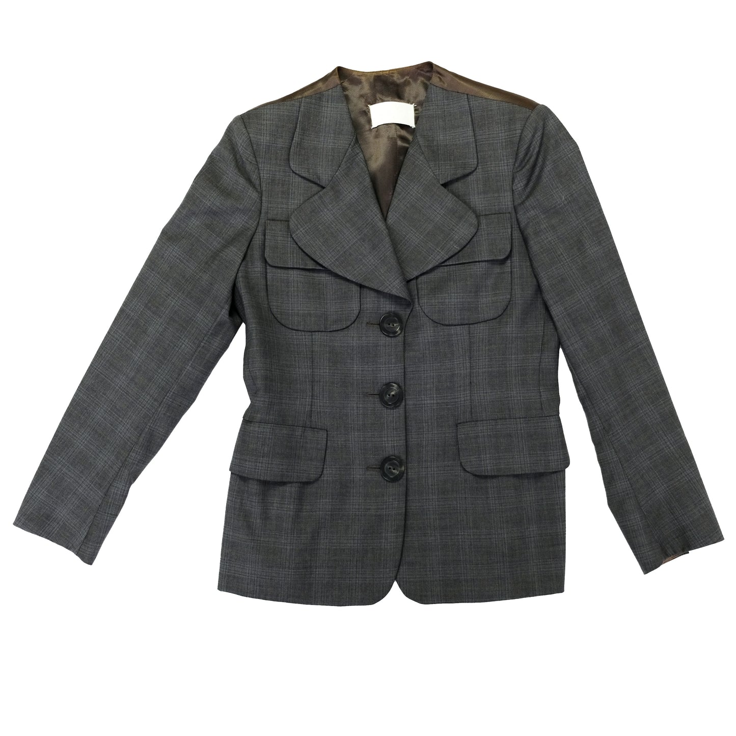 Margiela Tailored Jacket in Grey Check Wool with Curved Lapels, UK12