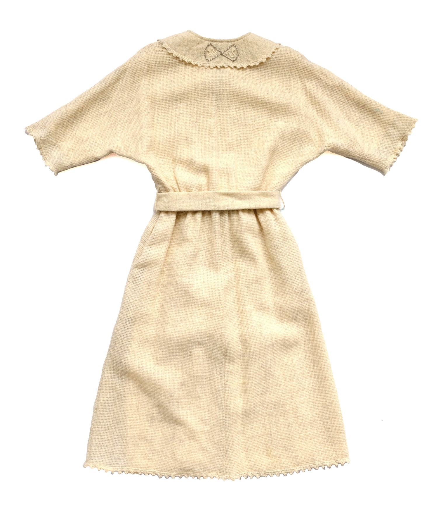 Anna Roose 1970s Vintage Dress in Loose Weave Wool, Embroidered, Small