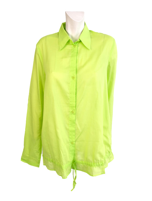 Eres Beach Shirt in Semi Sheer Lime Green Cotton, UK16
