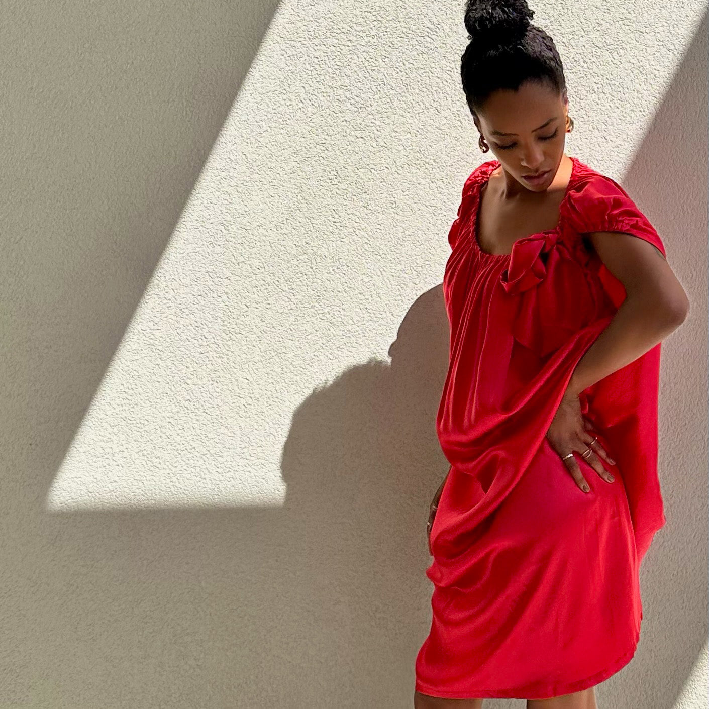 Vivienne Westwood Anglomania Tunic Dress in Red Satin with Bow, UK12-14