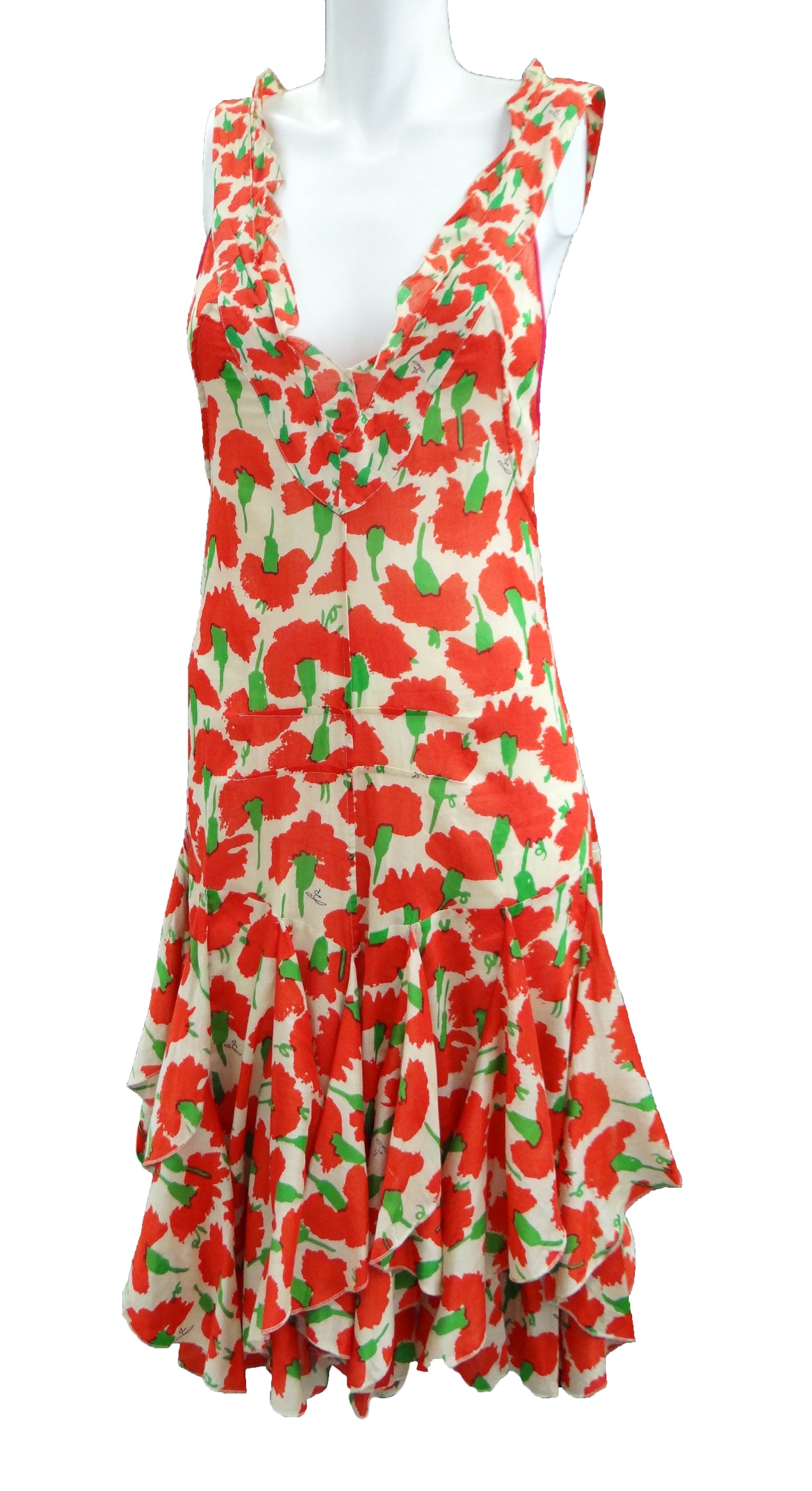 Vintage Sonia Rykiel Floral Summer Dress with Flounces, 1990s, UK10