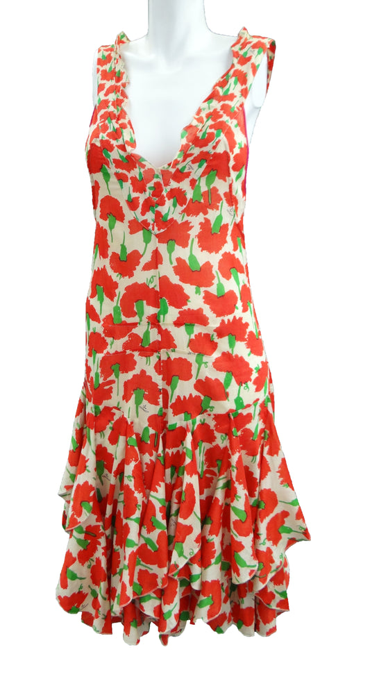 Vintage Sonia Rykiel Floral Summer Dress with Flounces, 1990s, UK10