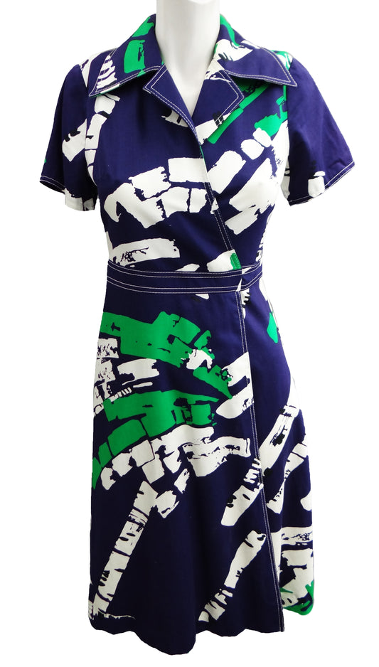 Vintage Fenno Sport Wrap Dress with Bold Abstract Graphic, c.1970s, UK10