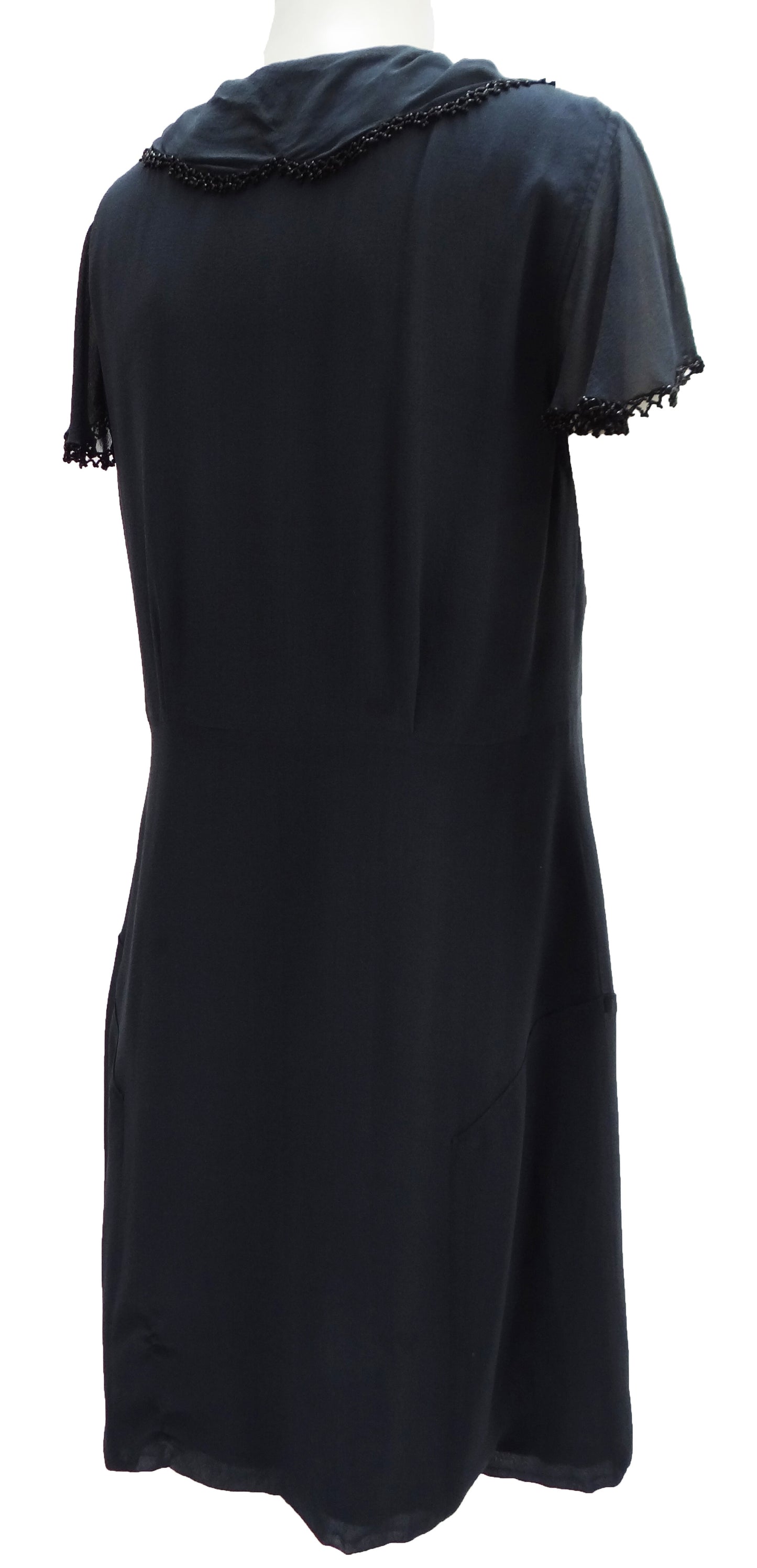 Nicole Farhi Charcoal Grey Silk Shift Dress with Beaded Trim UK12
