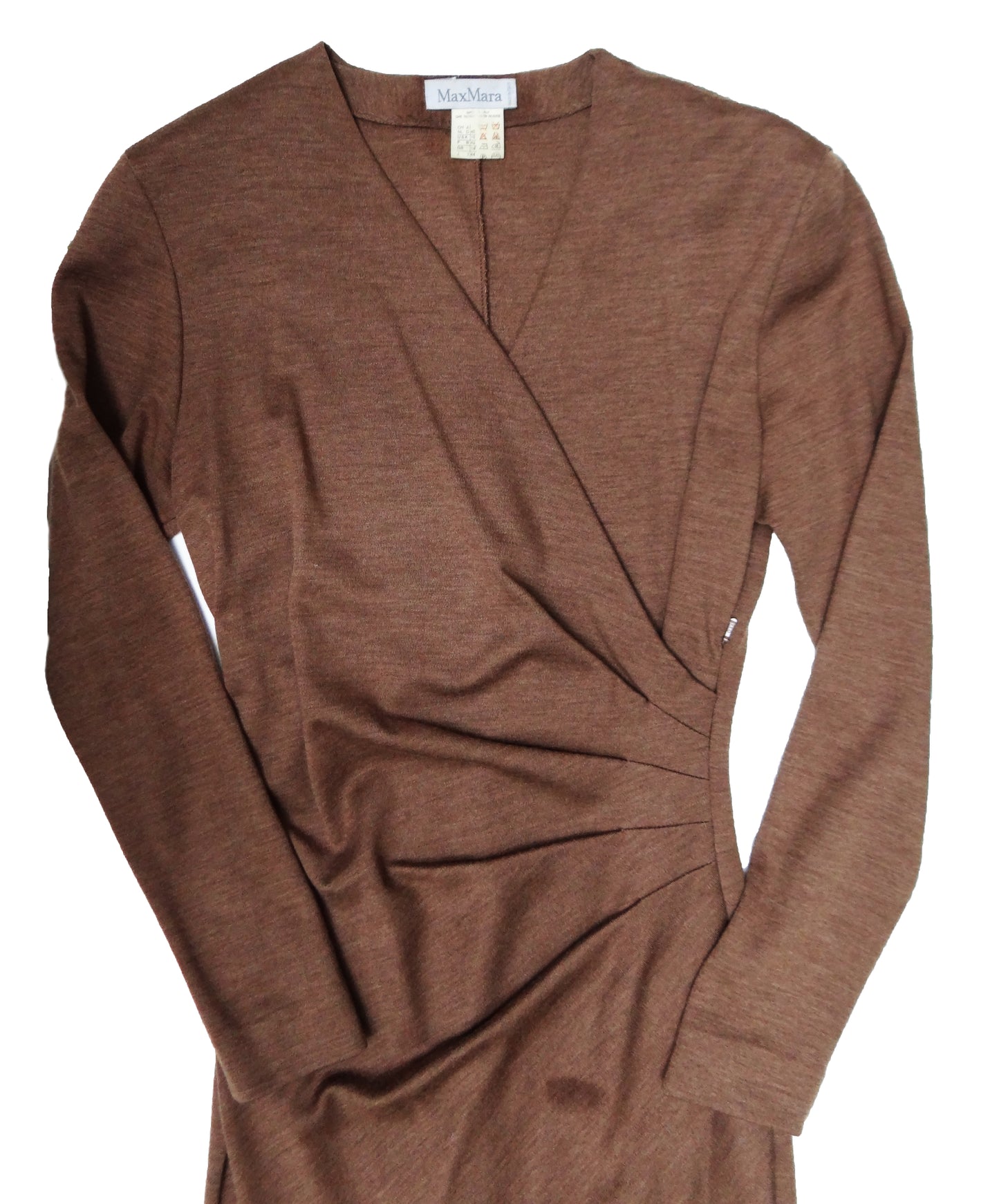 Max Mara Draped Wrap Dress in Soft Brown Wool, UK10