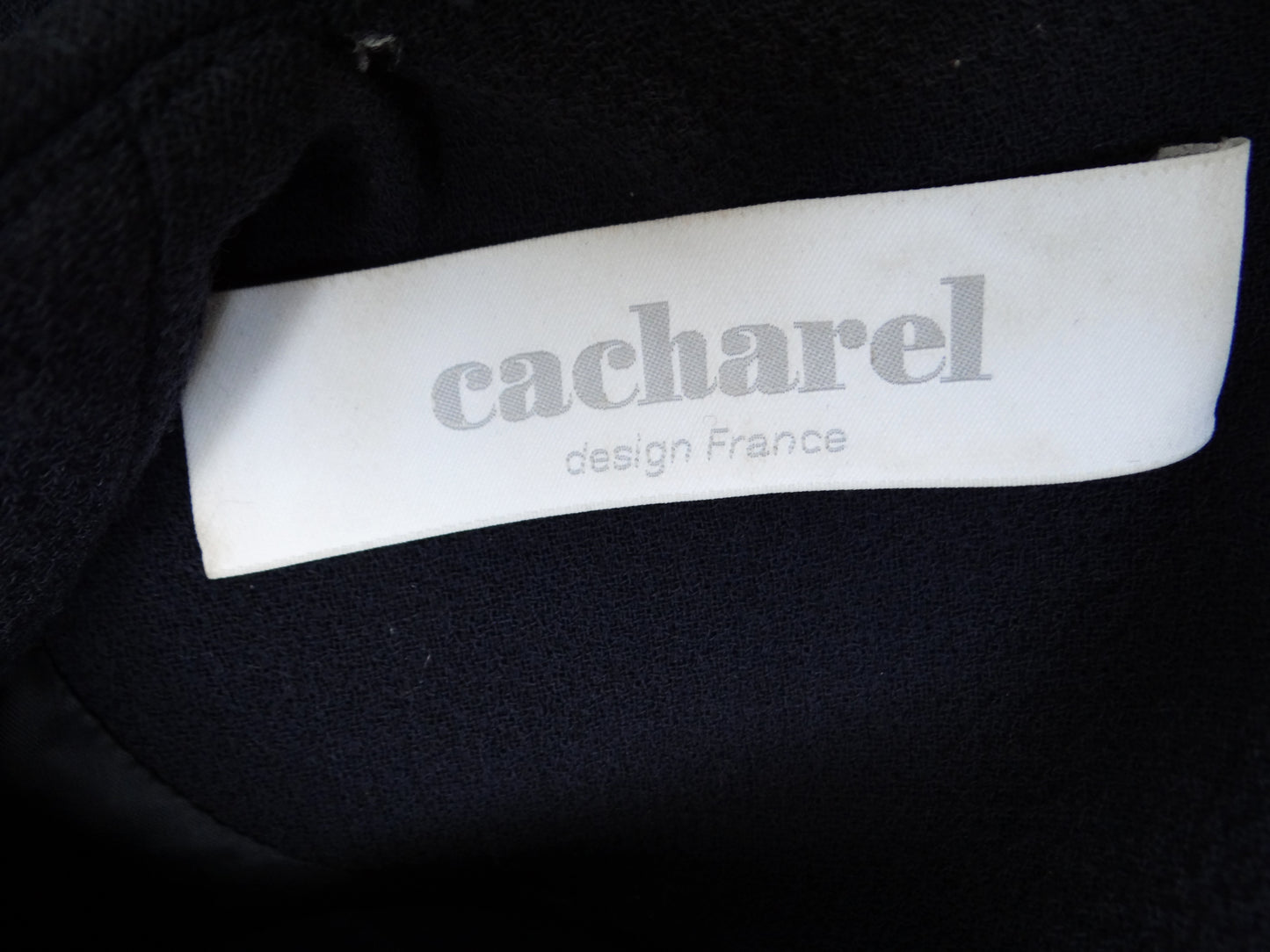 Cacharel Trapeze Dress in Navy Wool with Contrast Knitted Sleeves, UK8