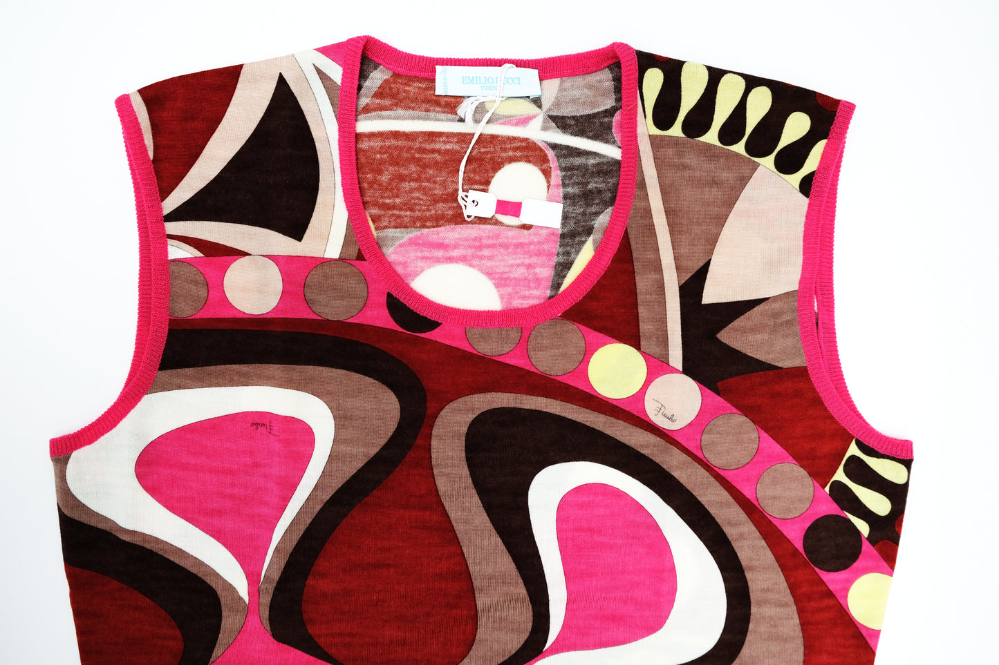 Emilio Pucci Geometric Signature Print Sleeveless Knit Top, UK12-14