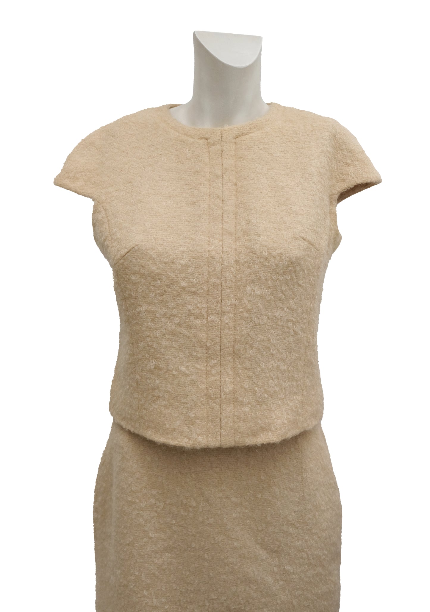 Vintage Handmade 2 Piece Ensemble in Beige Bouclé Wool, UK10
