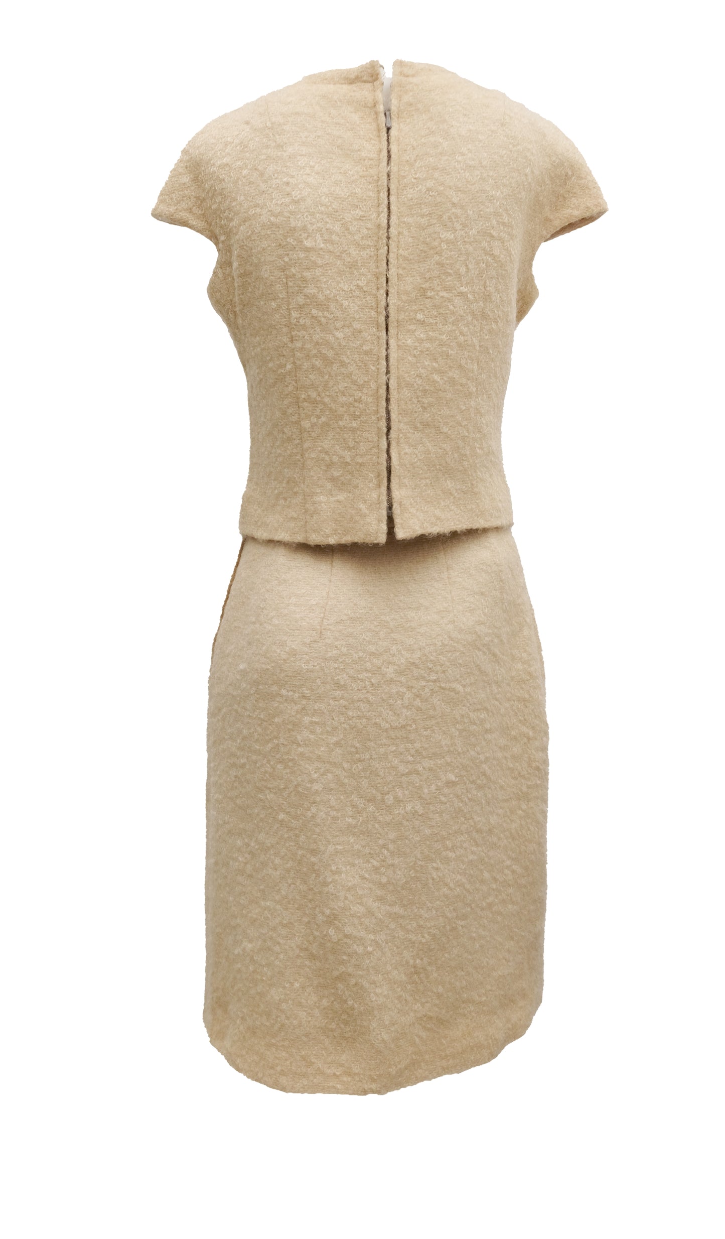 Vintage Handmade 2 Piece Ensemble in Beige Bouclé Wool, UK10
