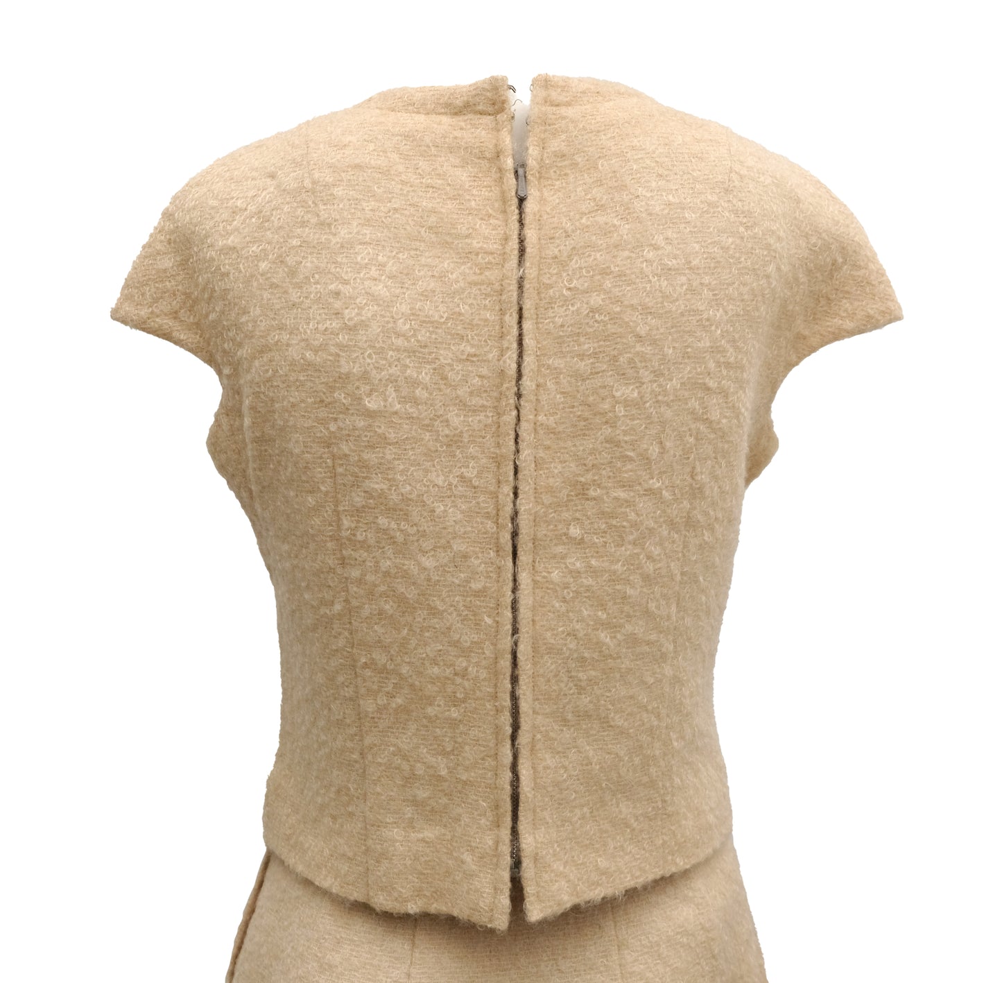 Vintage Handmade 2 Piece Ensemble in Beige Bouclé Wool, UK10