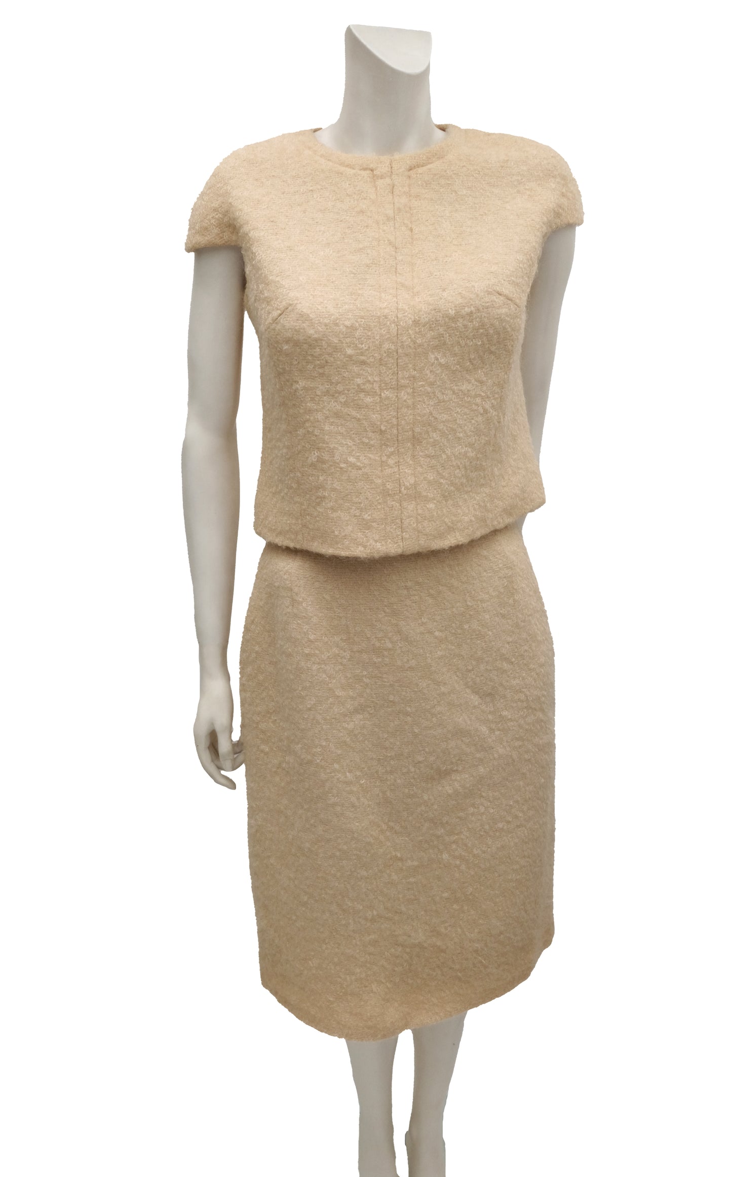 Vintage Handmade 2 Piece Ensemble in Beige Bouclé Wool, UK10
