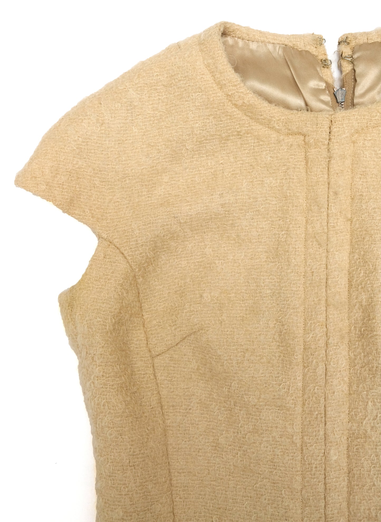 Vintage Handmade 2 Piece Ensemble in Beige Bouclé Wool, UK10