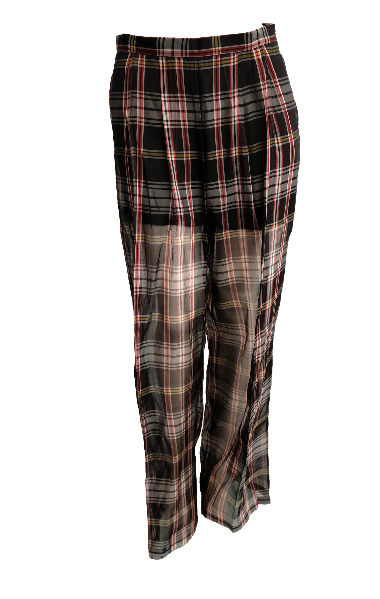 Dries van Noten Vintage Trousers in Plaid Silk Organza, UK10