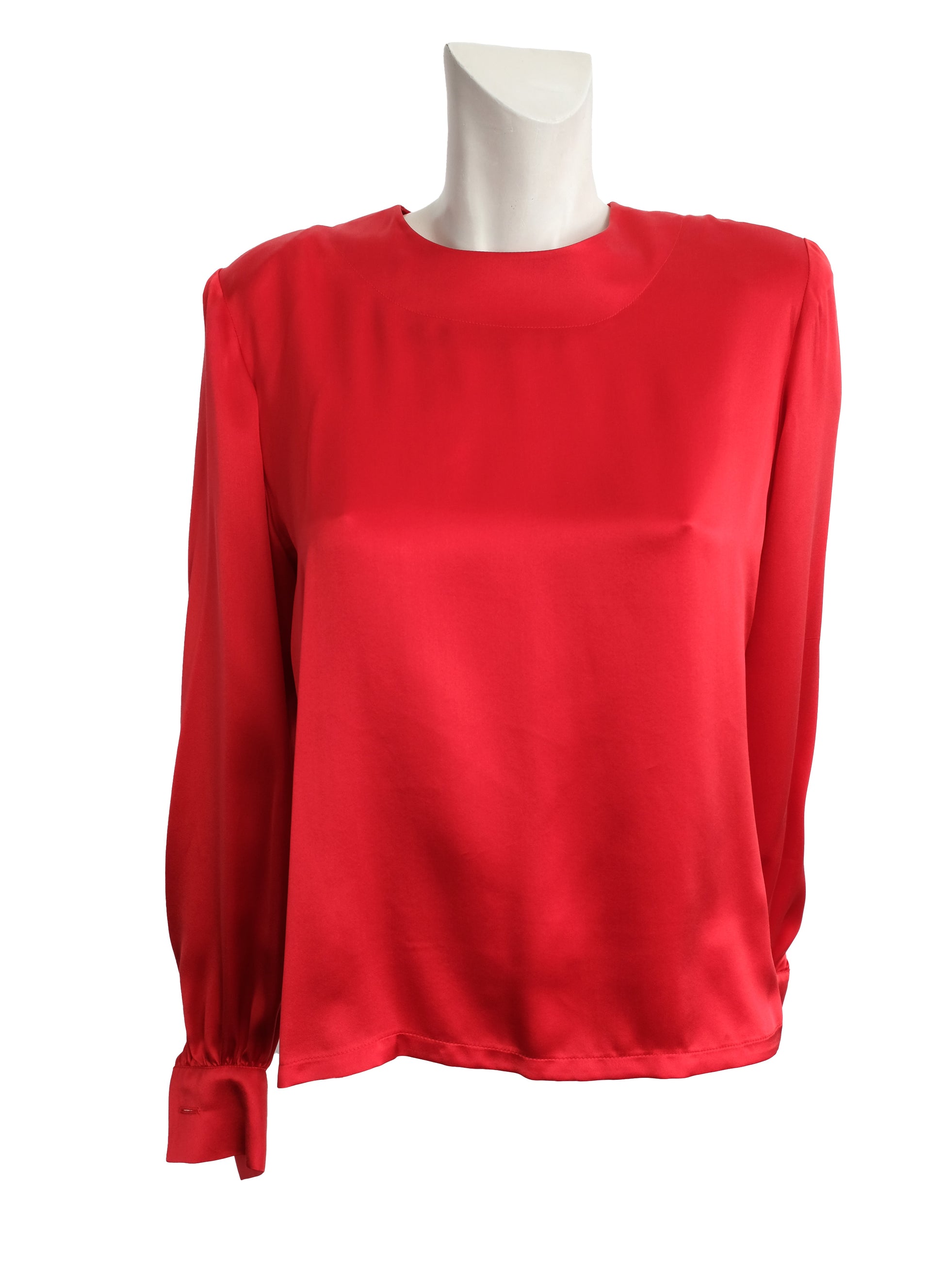 Givenchy 1980s Vintage Back Button Blouse in  Red Silk Satin, UK10