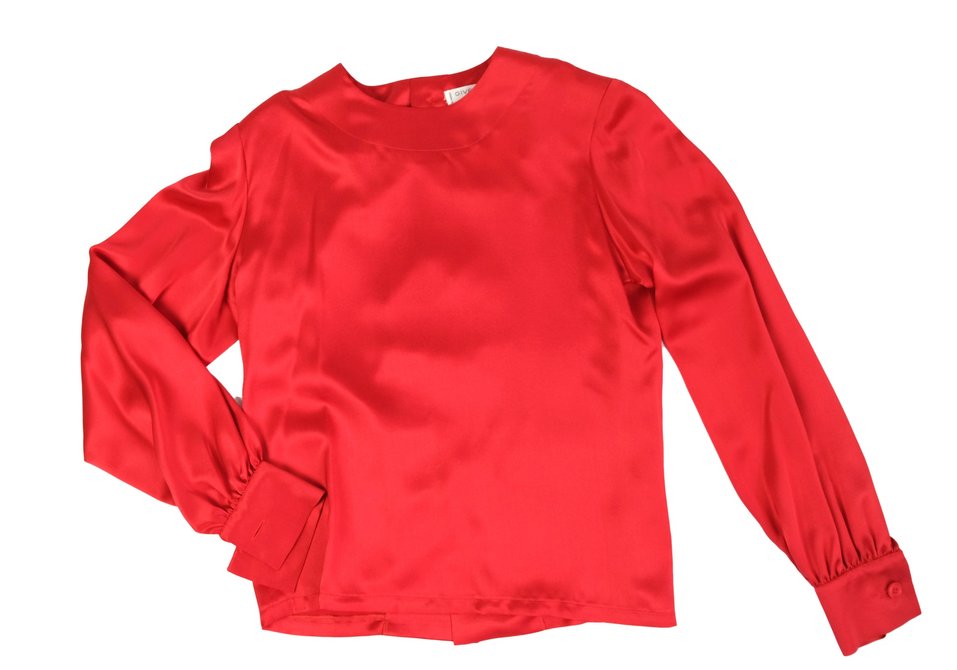 Givenchy 1980s Vintage Back Button Blouse in  Red Silk Satin, UK10