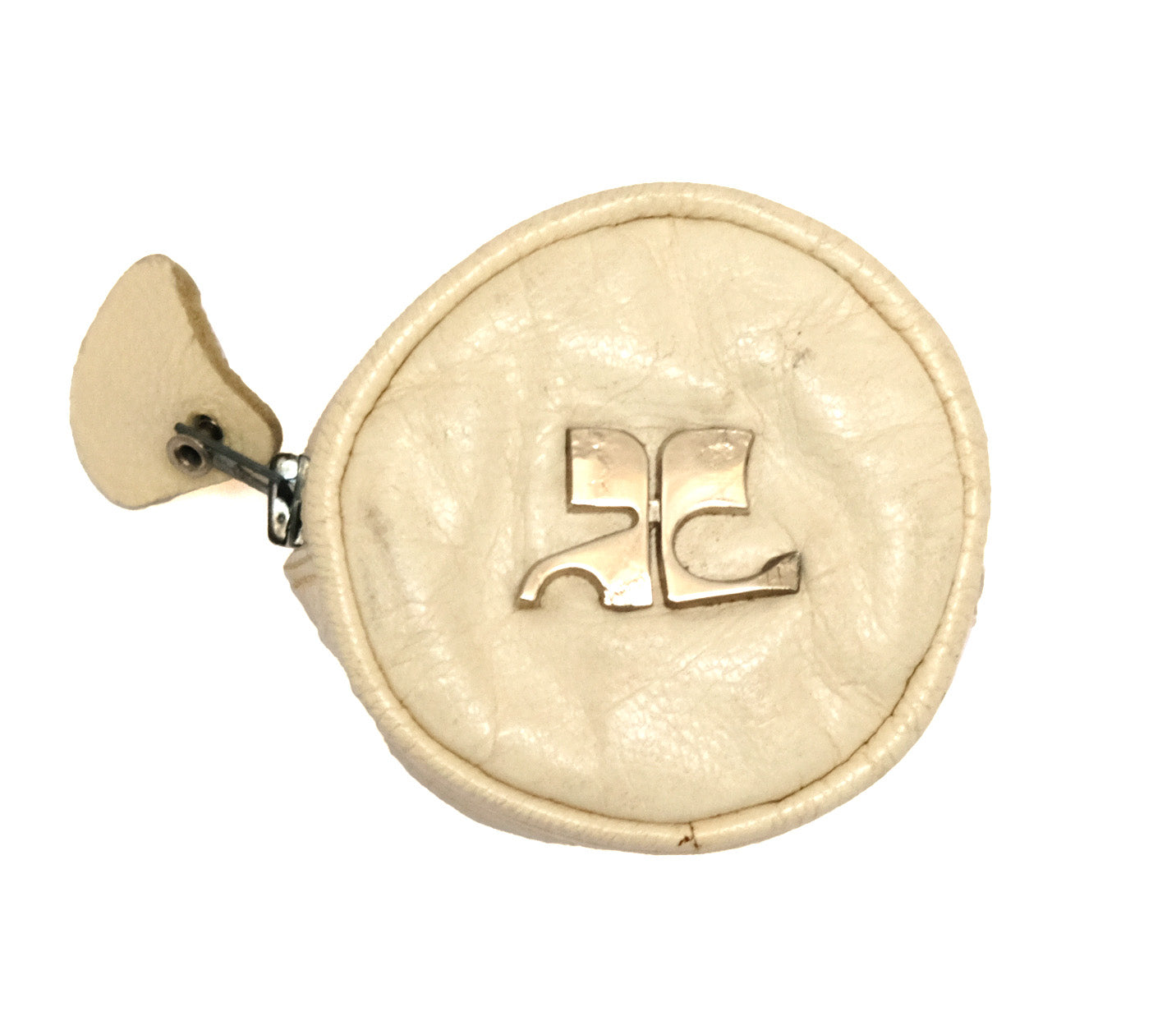 Courrèges Vintage Zipped Pouchette in Cream Leather, XS