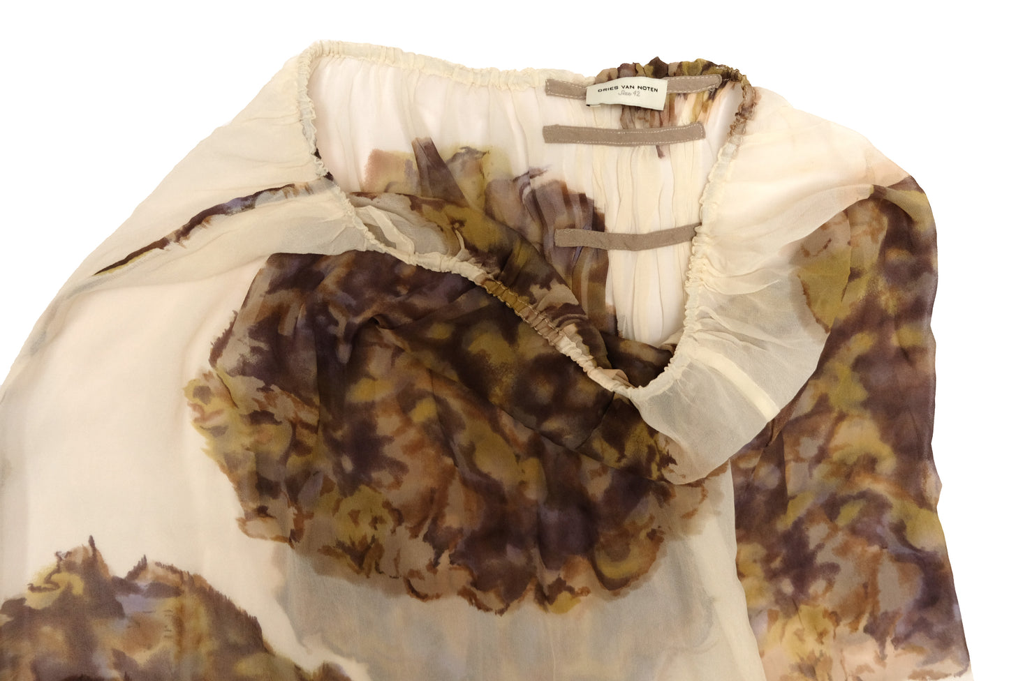 Dries van Noten Floaty Skirt in Printed Cream Silk Chiffon, UK12
