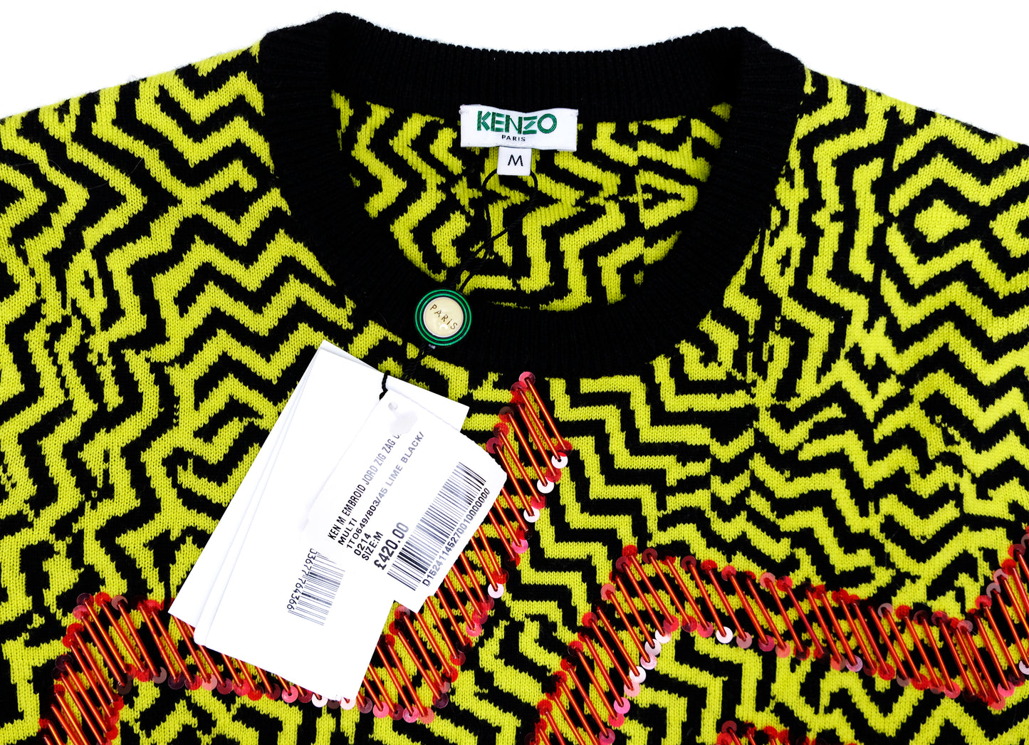 Kenzo Vintage Zigzag Jumper with Red Sequins, UK10-12