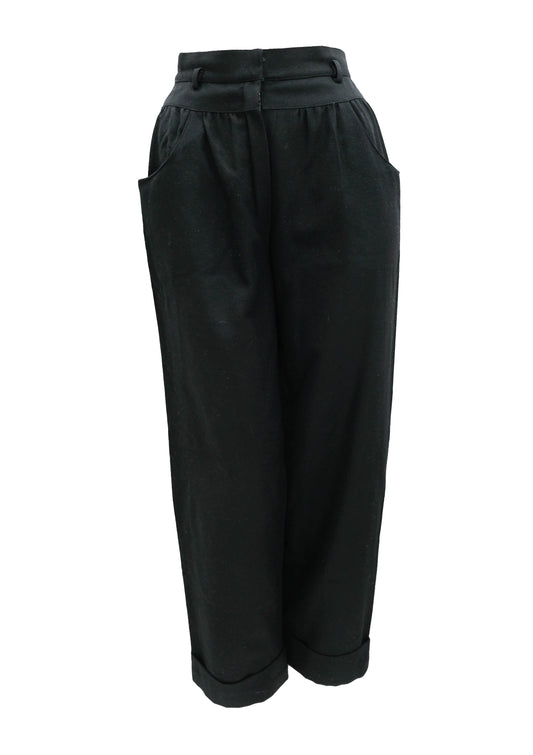 Chloe Vintage High Waisted Wide Leg Trousers in Black Wool, UK8-10
