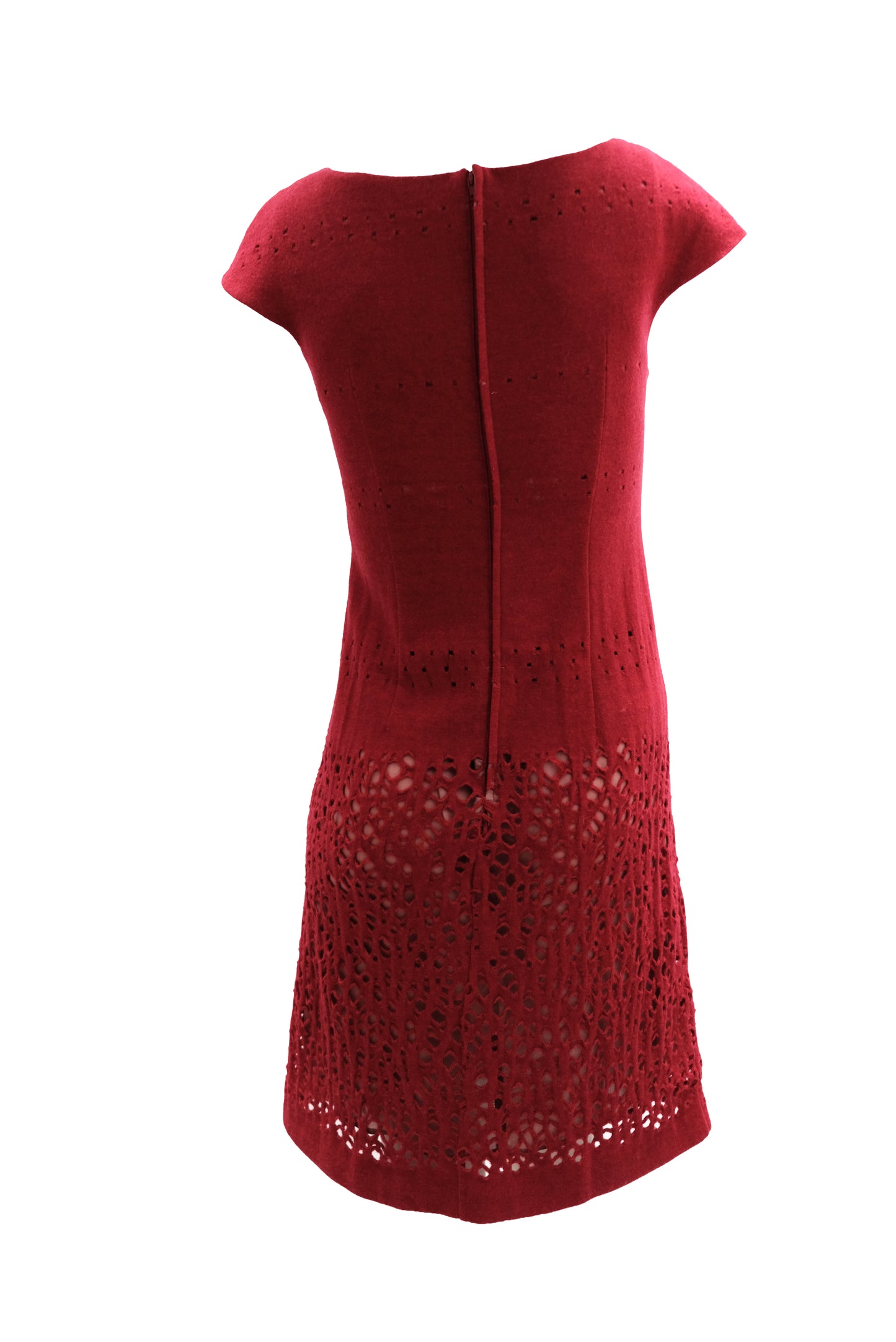 Sybilla Vintage Cut Out Shift Dress in Cherry Red Wool, UK8-10