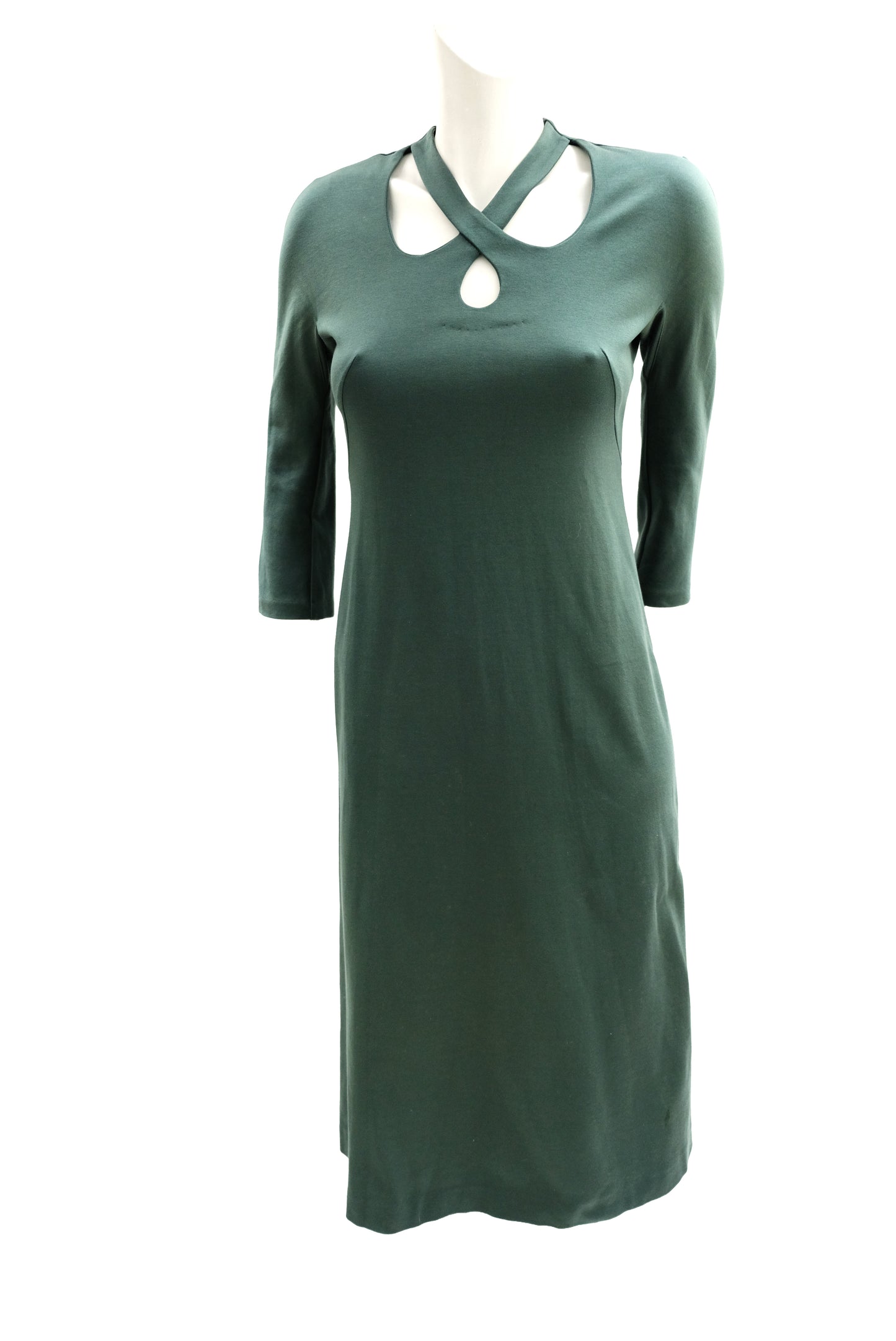 Sybilla Vintage Sage Green Princess Line Dress with Neck Detail, UK10