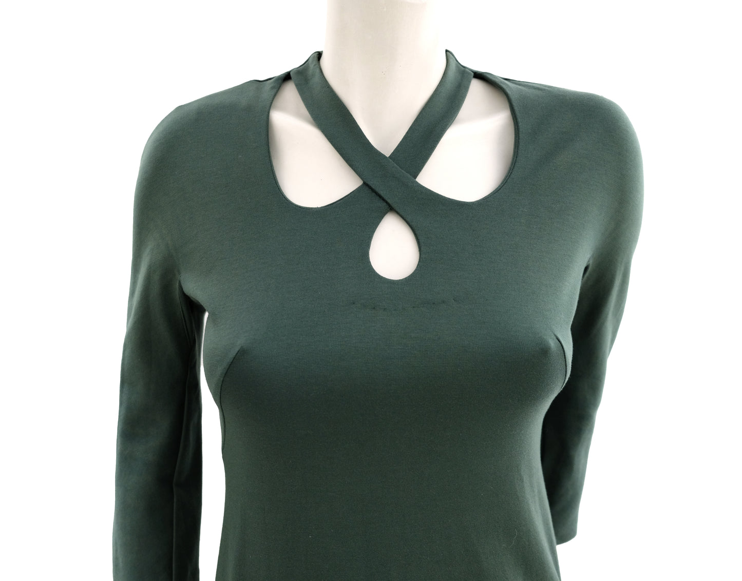 Sybilla Vintage Sage Green Princess Line Dress with Neck Detail, UK10