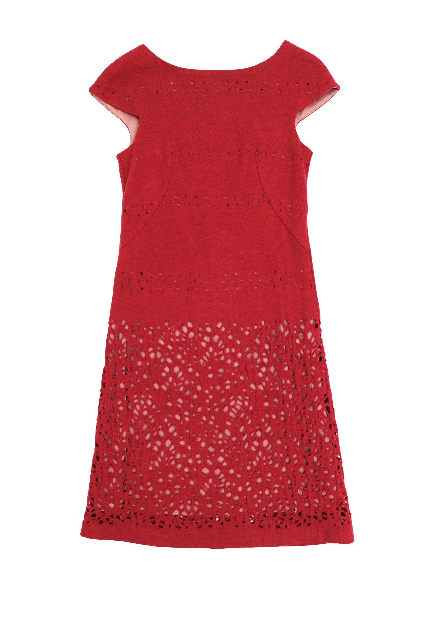 Sybilla Vintage Cut Out Shift Dress in Cherry Red Wool, UK8-10