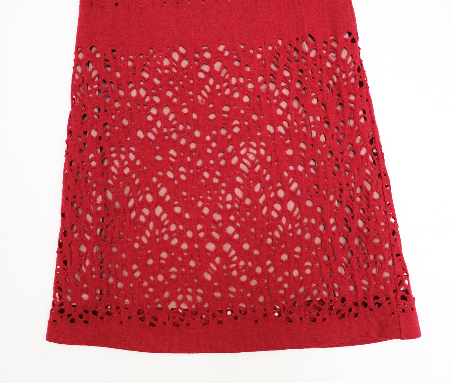 Sybilla Vintage Cut Out Shift Dress in Cherry Red Wool, UK8-10