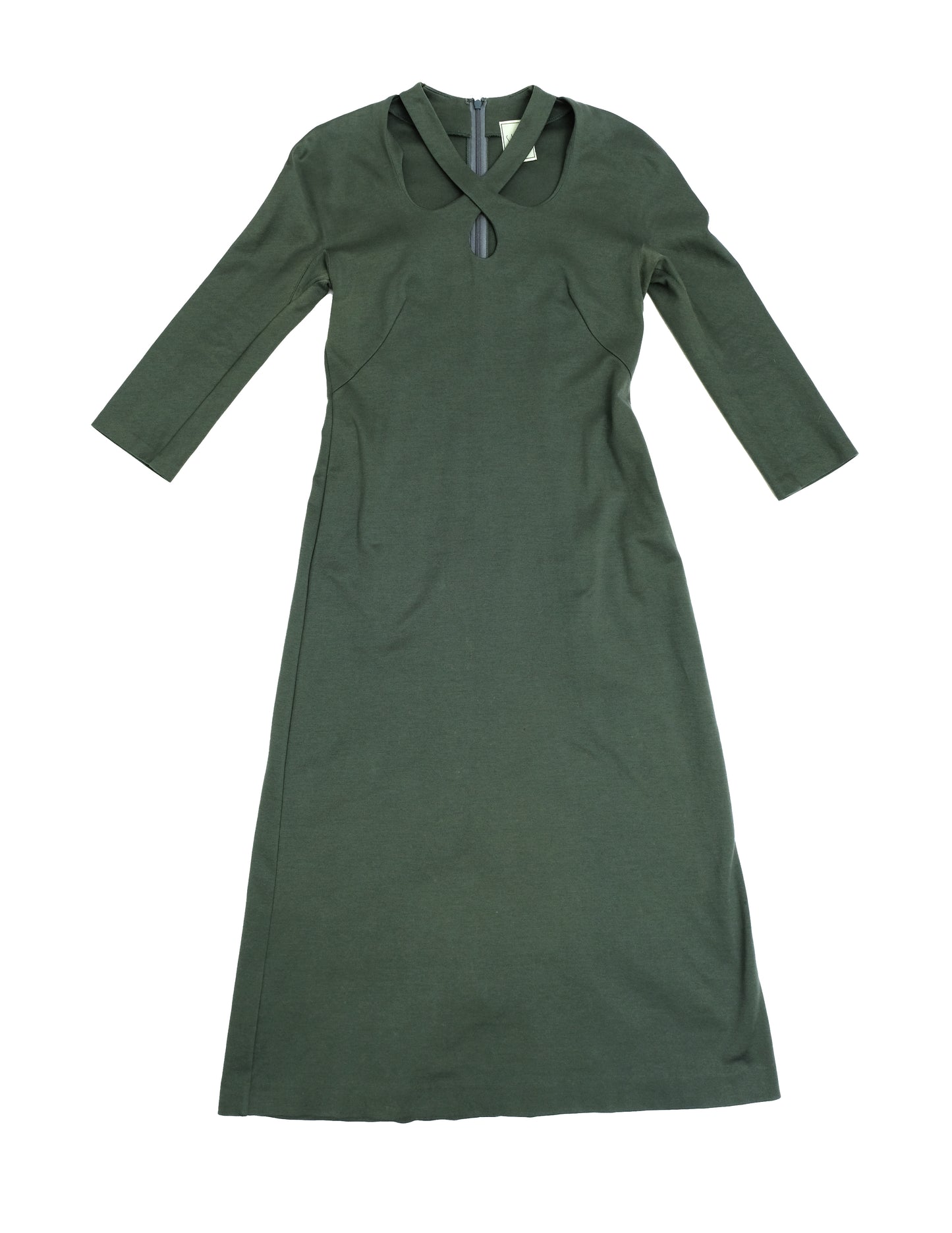 Sybilla Vintage Sage Green Princess Line Dress with Neck Detail, UK10