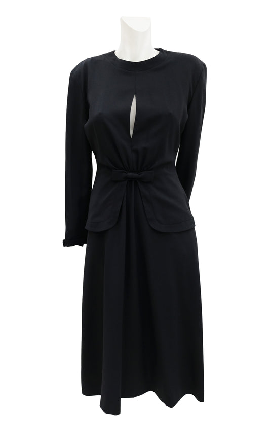 Mani 1990s Vintage Formal Dress in Black Crepe with Bow Detail, UK10