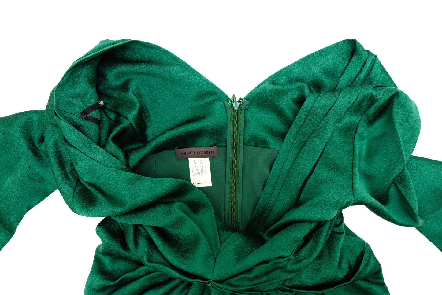 Alberta Ferretti Green Silk Drape Party Dress, UK12