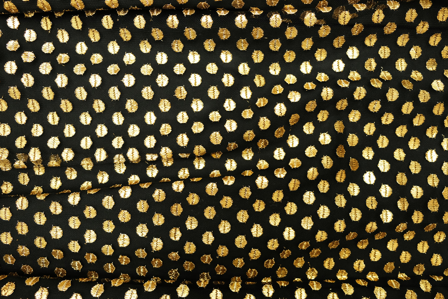 Belinda Bellville Empire Maxi Dress in Black Velvet with Gold Polka Dot Tulle, UK10