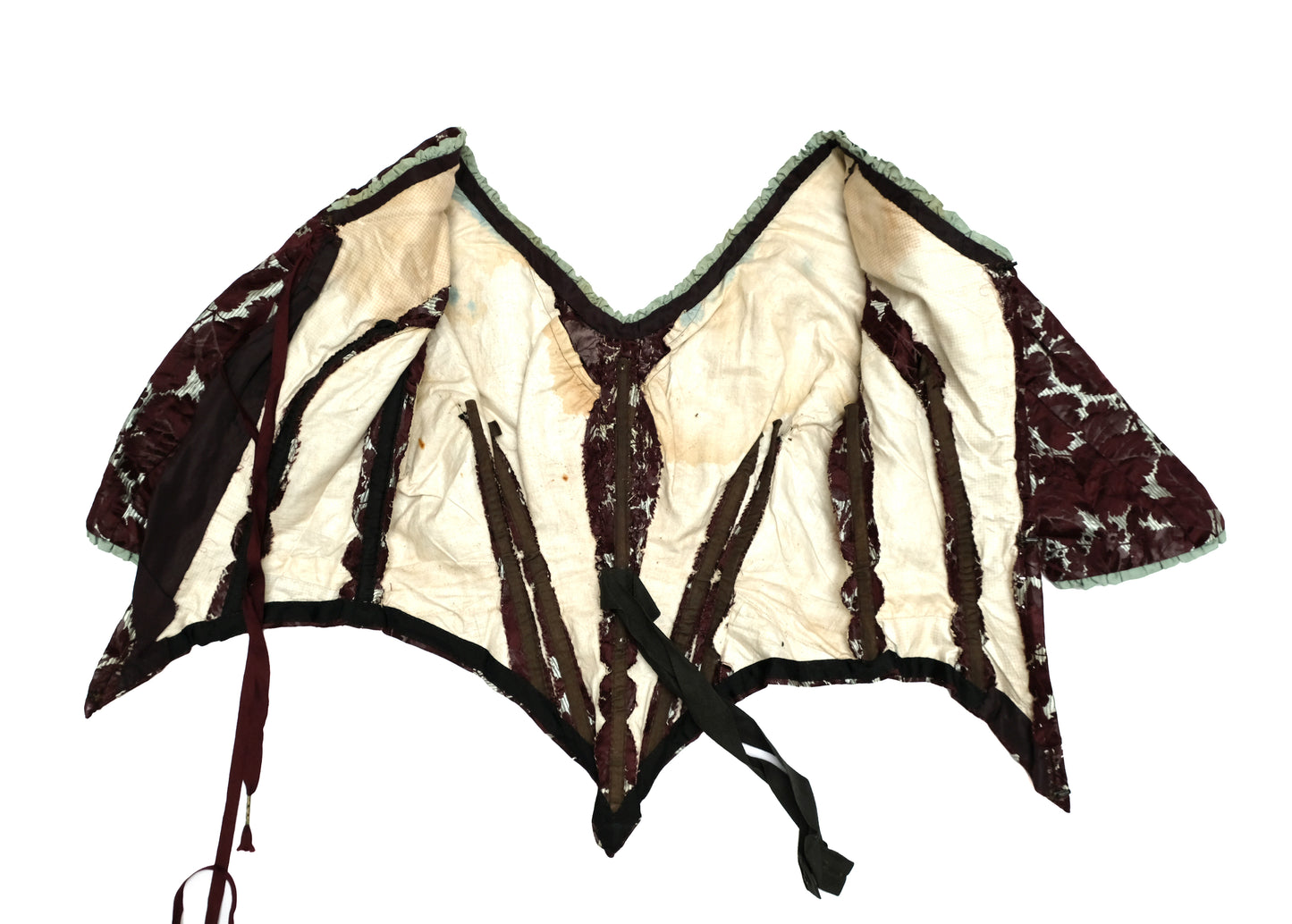 Antique Late 19th Century Boned Bodice in Burgundy Brocade, UK10