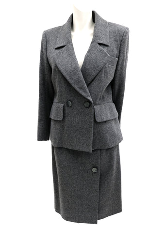 Yves Saint Laurent Vintage Skirt Suit in Felted Grey Wool , UK10-12