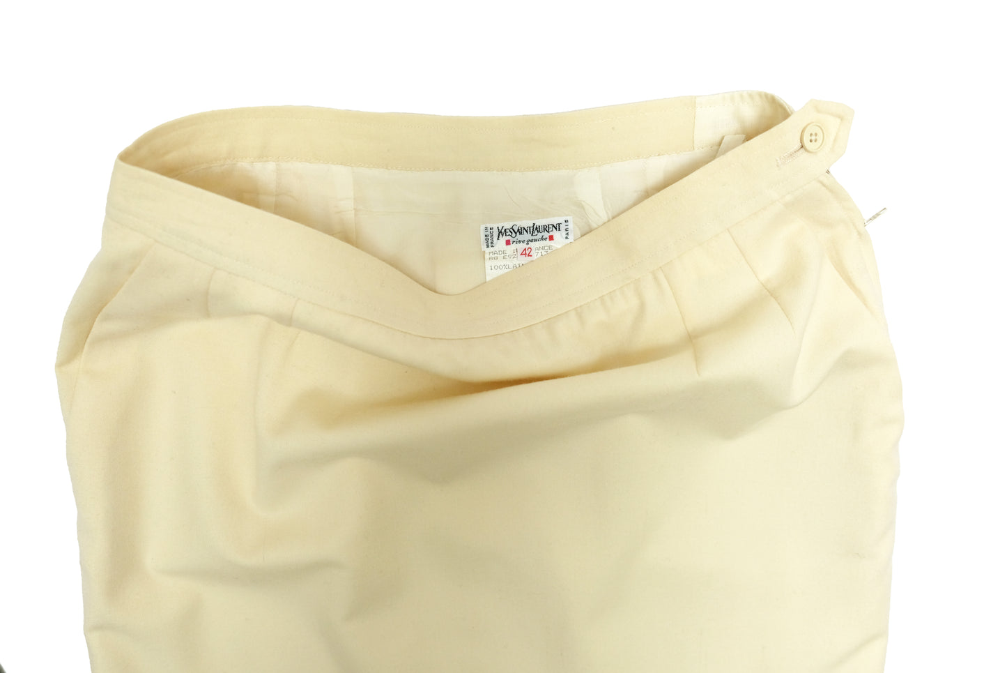 Yves Saint Laurent Vintage Pencil Skirt in Cream Wool, UK10-12