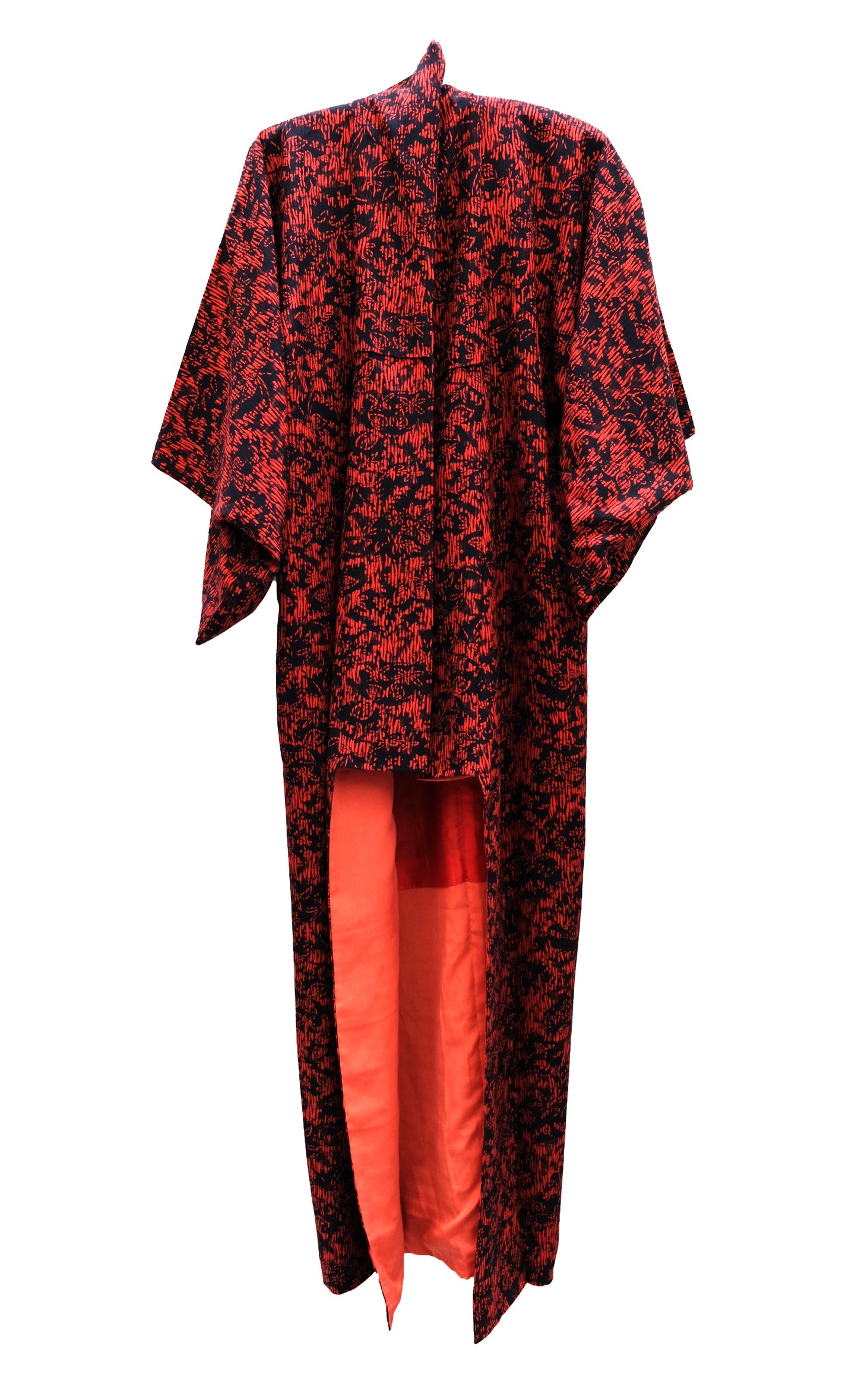 Vintage Kimono in Red and Black Floral Silk